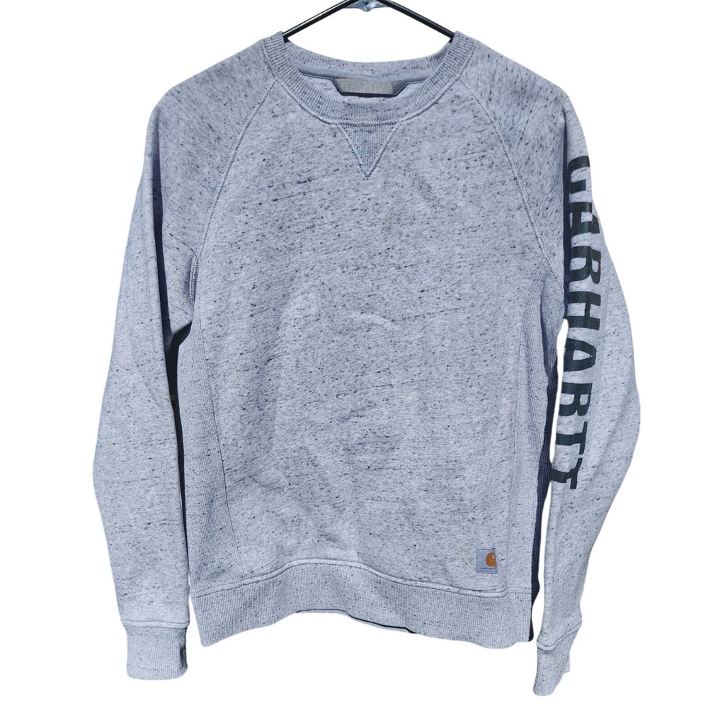 Carhartt Mens Relaxed Fit Crewneck Sweatshirt Gray Marl Sleeve Logo Medium